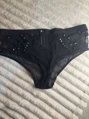Youmita Black Sheer Lace Embellished Bikini Panties